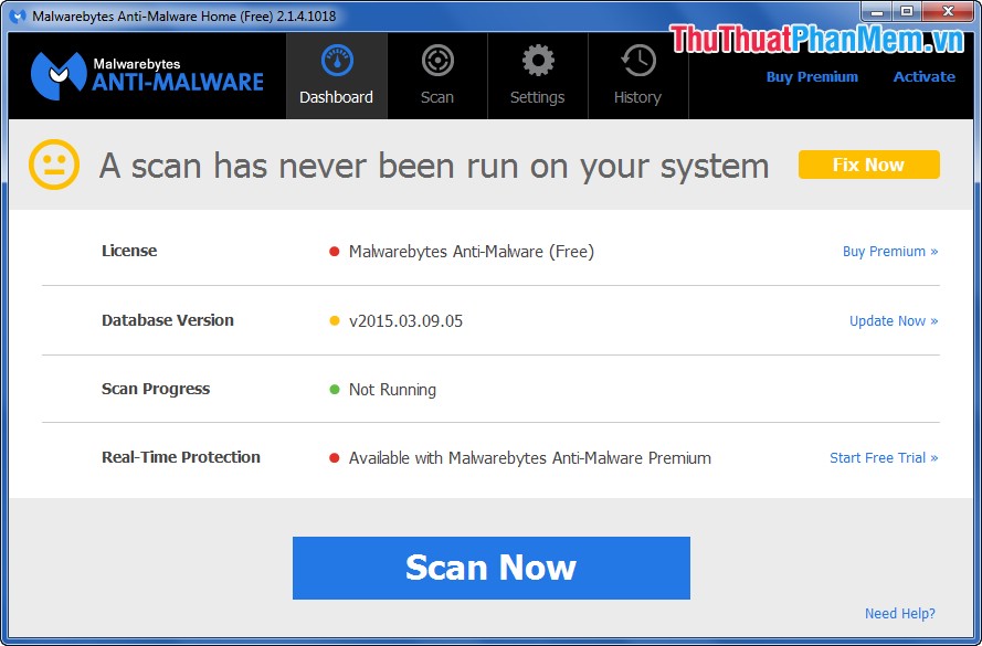 Giao diện Malwarebytes Anti- Malware