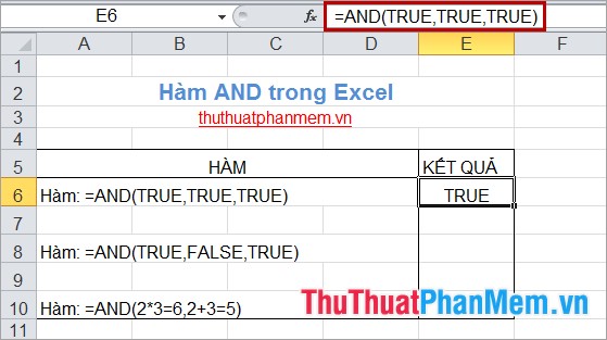 Hàm AND trong Excel 1
