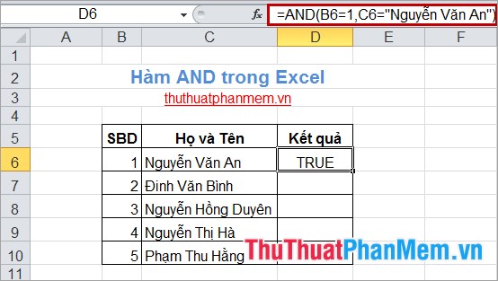 Hàm AND trong Excel 5