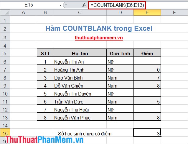 Hàm COUNTBLANK trong Excel 3