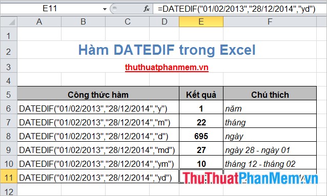 Hàm DATEIF trong Excel 3