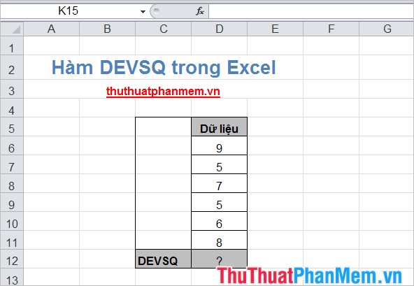 Hàm DEVSQ trong Excel 2