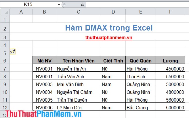 Hàm DMAX trong Excel 2