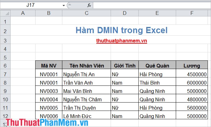 Hàm DMIN trong Excel 2