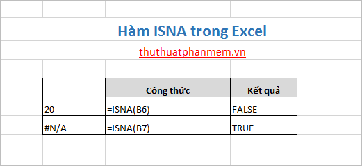 Hàm ISNA trong Excel 2