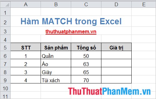 Hàm MATCH trong Excel 2