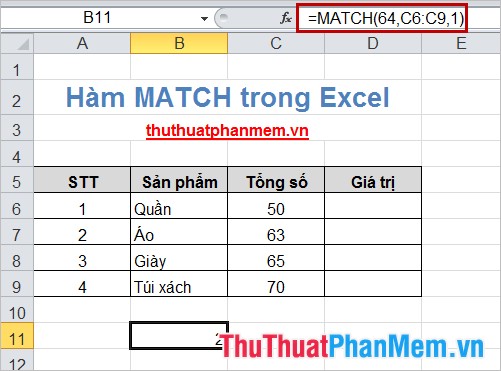 Hàm MATCH trong Excel 3