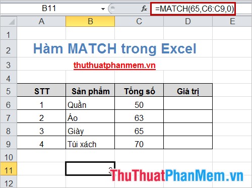 Hàm MATCH trong Excel 4