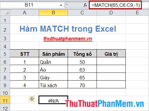 Hàm MATCH trong Excel 5