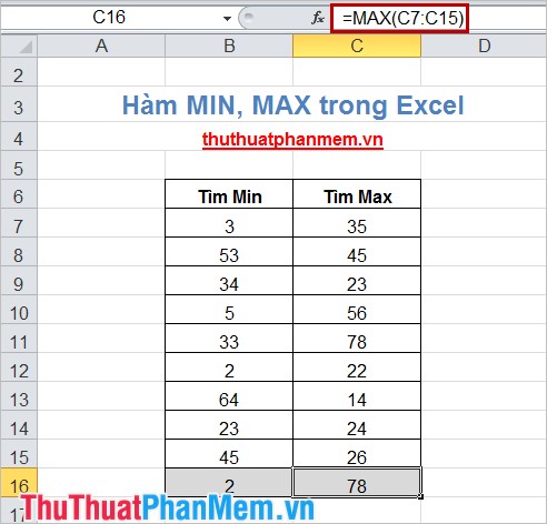 Hàm MIN, MAX trong Excel 3