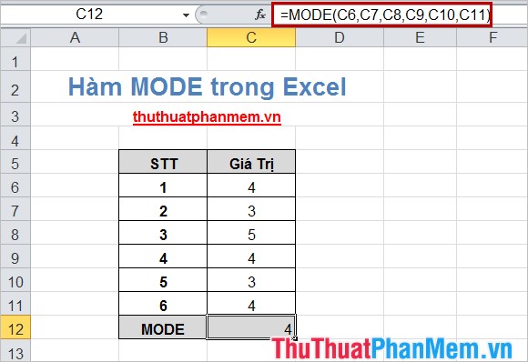 Hàm MODE trong Excel 3