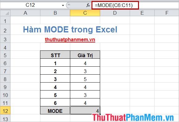 Hàm MODE trong Excel 4