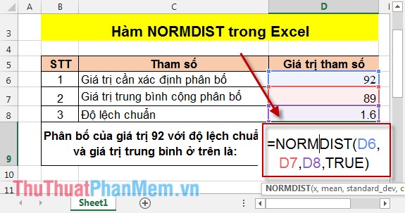 Hàm NORMDIST trong Excel 2