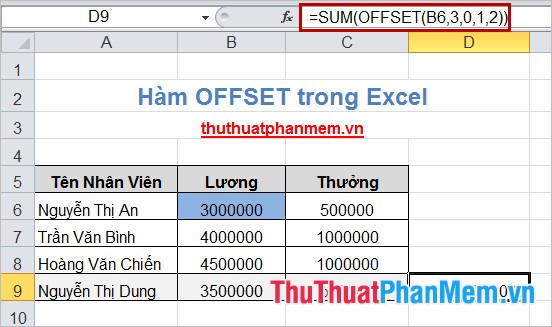Hàm OFFSET trong Excel 3