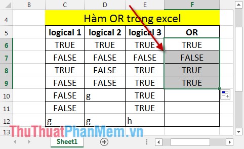 Hàm OR trong Excel 4