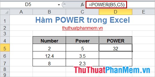 Hàm POWER trong Excel 3