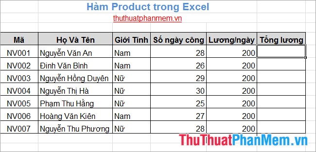 Hàm Product trong Excel 1