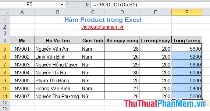 Hàm Product trong Excel 5