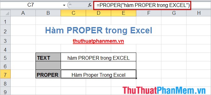 Hàm PROPER trong Excel 2