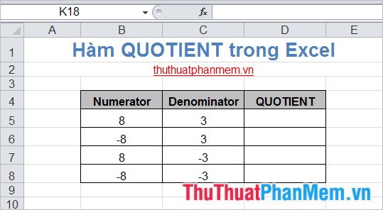Hàm QUOTIENT trong Excel 1