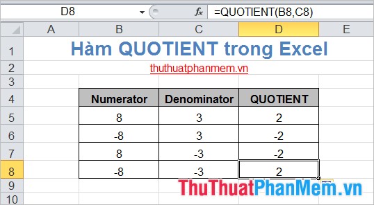 Hàm QUOTIENT trong Excel 3