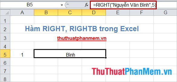 Hàm RIGHT, RIGHTB trong Excel 2