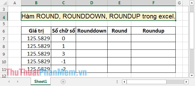 Hàm ROUND, ROUNDDOWN, ROUNDUP trong Excel