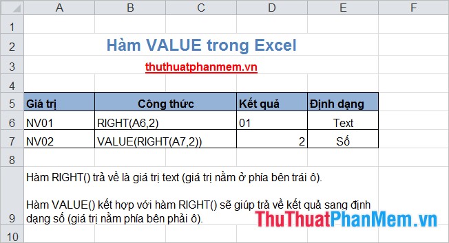 Hàm VALUE trong Excel 3