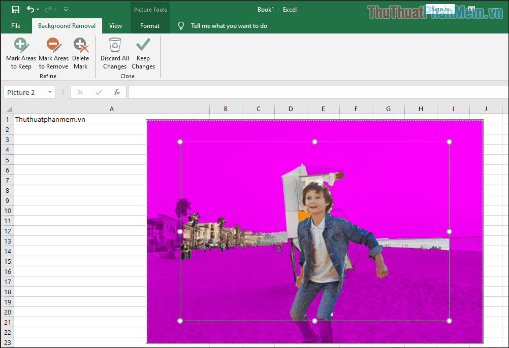 Hệ thống Excel sẽ tự động chuyển vào chế độ xóa background, xóa nền của hình ảnh