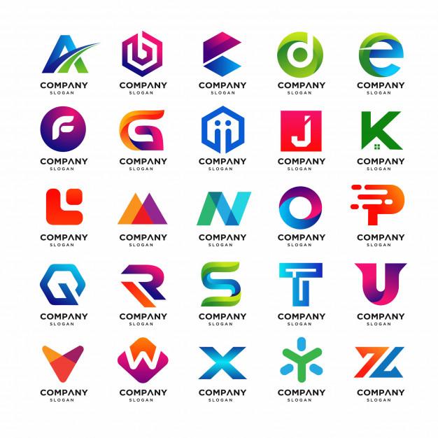 Hình ảnh tổng hợp rất nhiều kiểu logo công ty màu sắc đa dạng