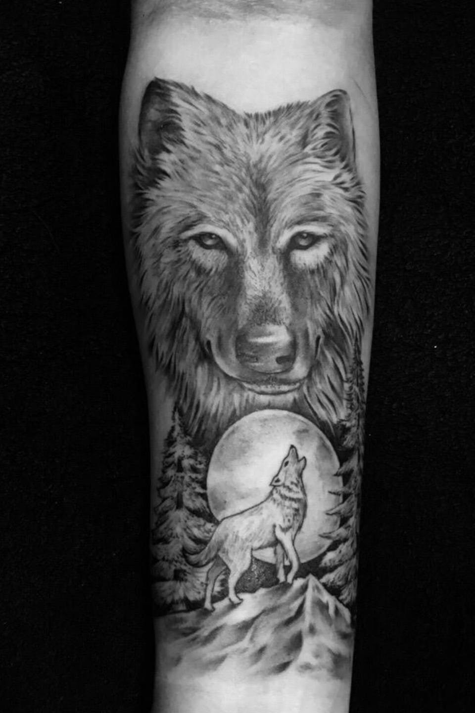 Hình Tattoo chó sói hú đẹp