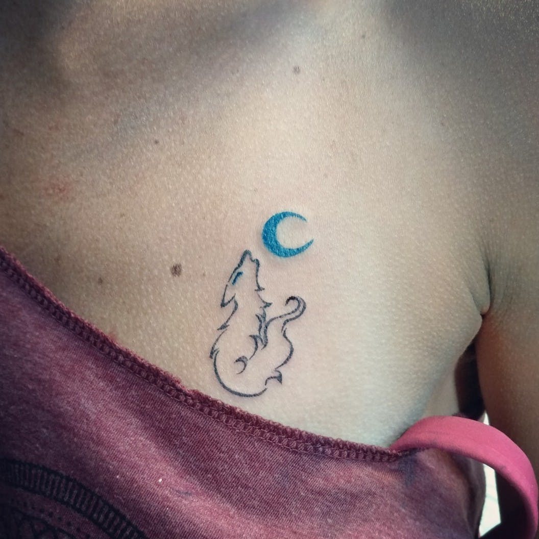 HÌnh Tattoo cho sói hú mặt trăng mini