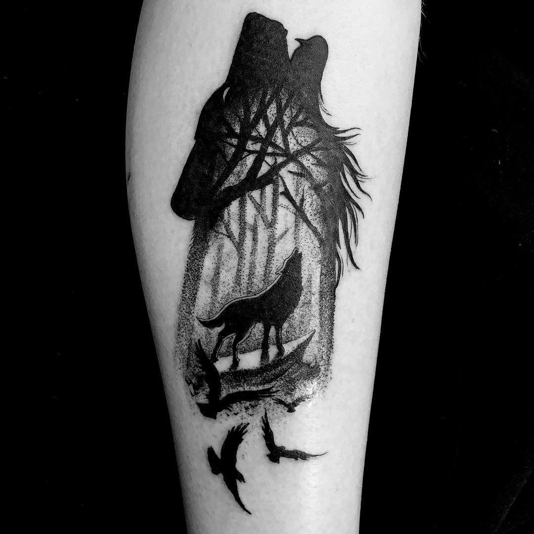 Hình Tattoo chó sói hú mặt trăng sáng tạo nhất