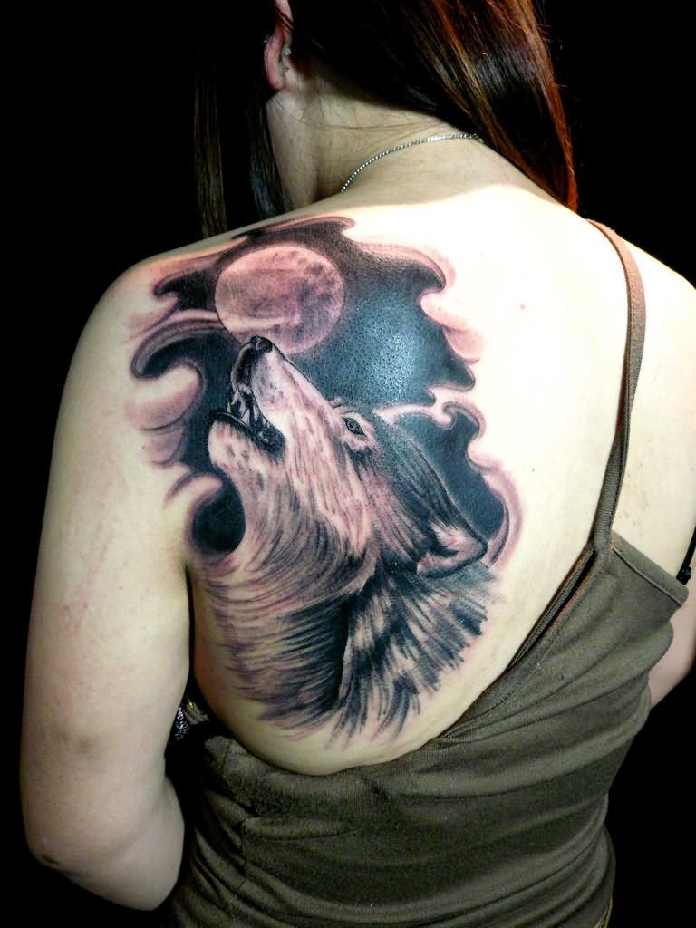 Hình Tattoo chó sói hú mặt trăng