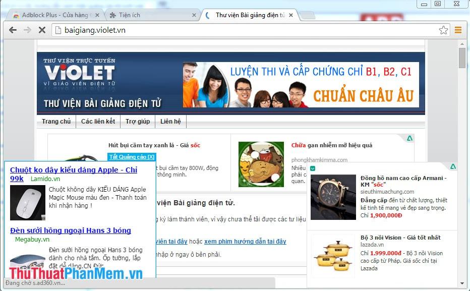 Ví dụ về quảng cáo trên trang web trong Chrome