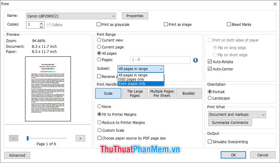 In những trang chẵn của file tài liệu, chọn Even pages only