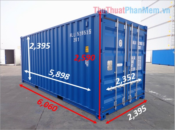 Kích Thước container 20 feet Thường – 20 ft Khô