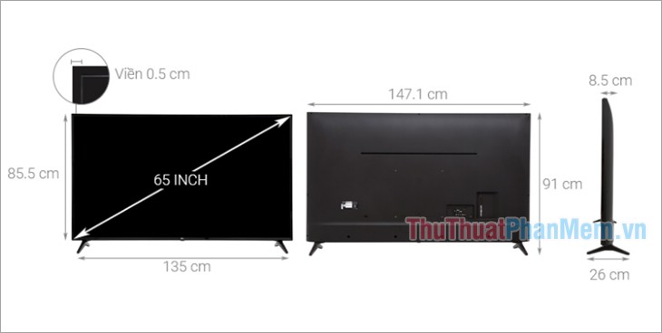 Kích thước Smart Tivi LG 4K 65 inch 65UK6100PTA