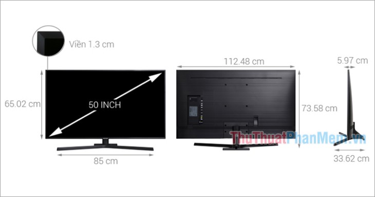 Kích thước Smart Tivi Samsung 4K 50 inch UA50NU7800