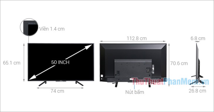 Kích thước Smart Tivi Sony 50 inch KDL-50W660F