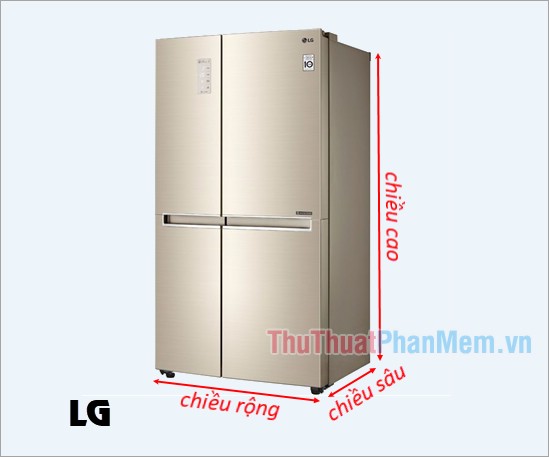 Kích thước tủ lạnh side by side thông dụng của LG