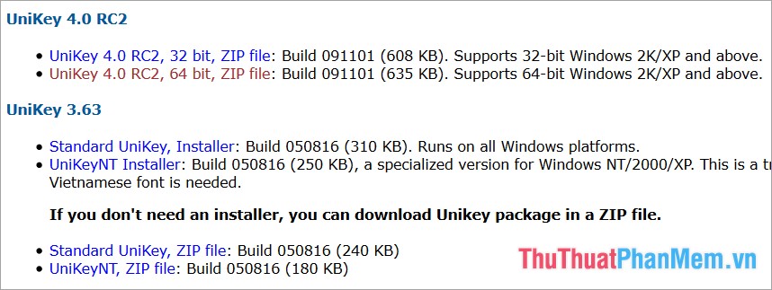 Lựa chọn bản Unikey tương ứng với số bít hệ điều hành trên máy tính