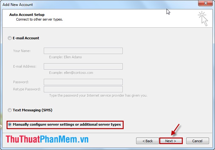 Manually configure server settings or additional sever types
