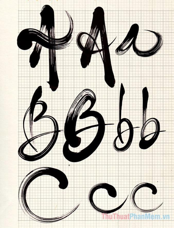 Mẫu chữ thư pháp chữ cái a b c đẹp