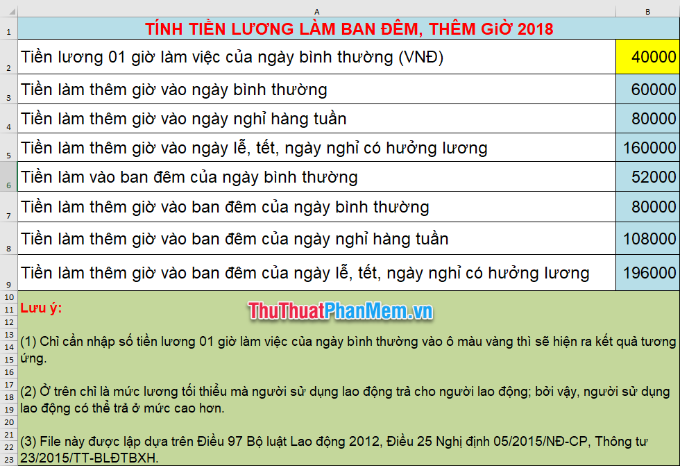 Mẫu tính lương Excel bằng tiếng Việt 2