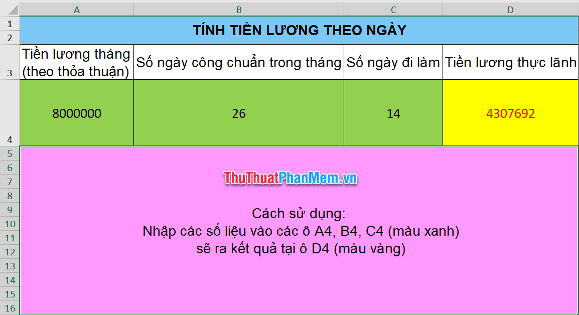 Mẫu tính lương Excel bằng tiếng Việt