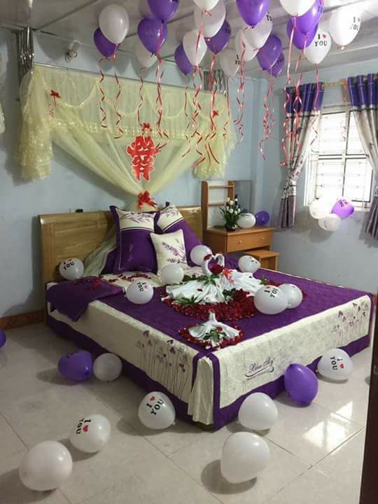 Mẫu trang trí phòng cưới màu tím lãng mạn