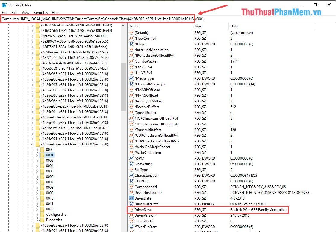 Mở các thư mục kiểm tra xem bên trong có chứa file DriverDesc có đúng tên Card mạng hay không