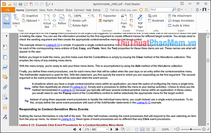 Mở file PDF cần cắt bằng phần mềm Foxit Reader