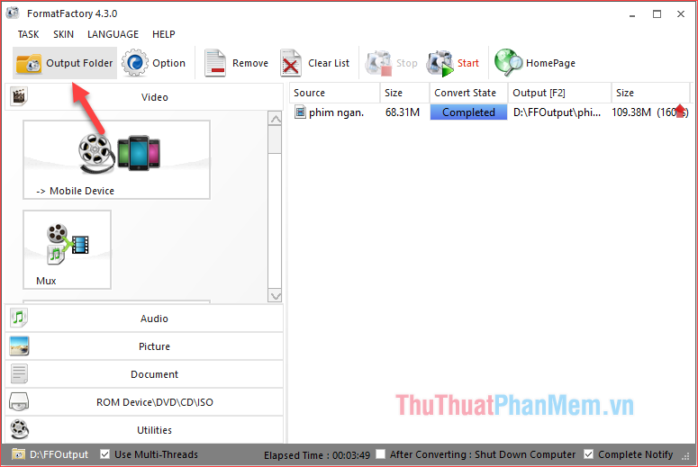 Nhấn nút Output Folder để mở thư mục chứa video đầu ra